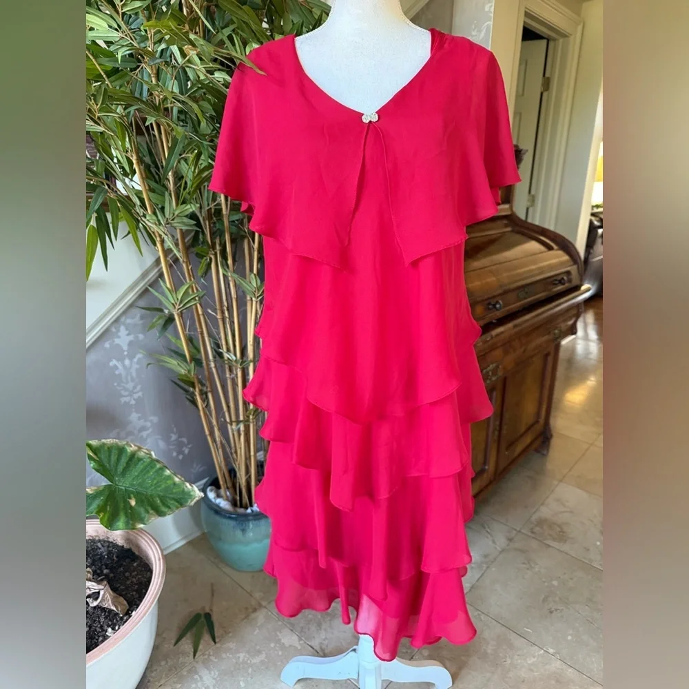 Coldwater Creek ladies fully lined ruffled layer dress size 16 excellent condi - Picture 4 of 16